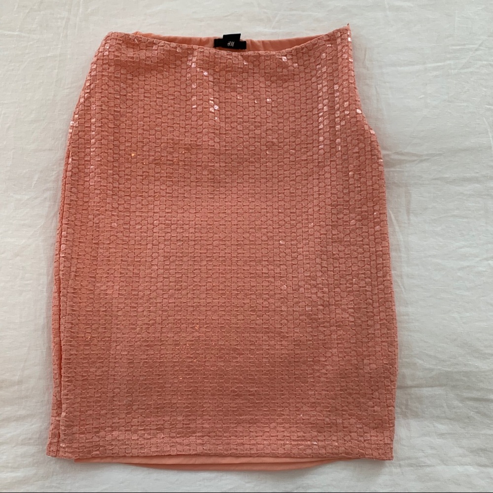 Sequined sparkly peach pencil skirt